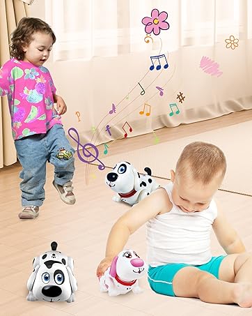 Toddlers playing with WEofferwhatYOUwant interactive electronic puppy toys